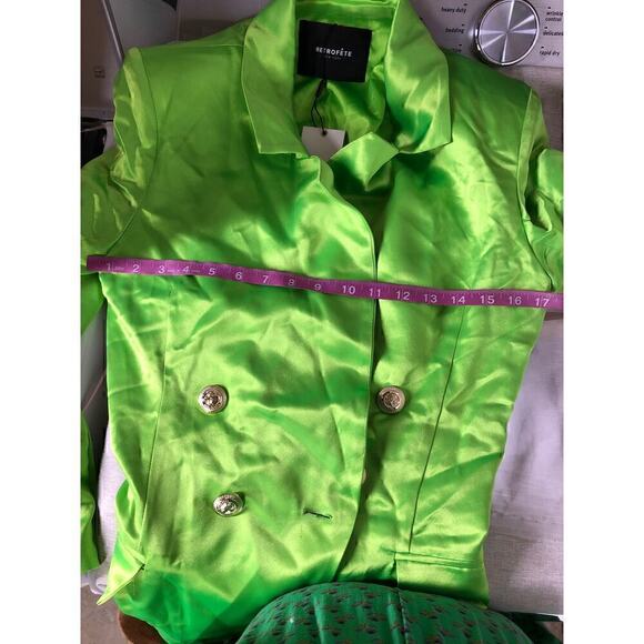 Retrofete Saige Blazer Double Breasted Gold Buttons Lime Punch NWT Small - Picture 11 of 14